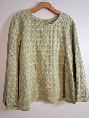 Vintage Focus Pea Green Textured Long Sleeve Shirt XL